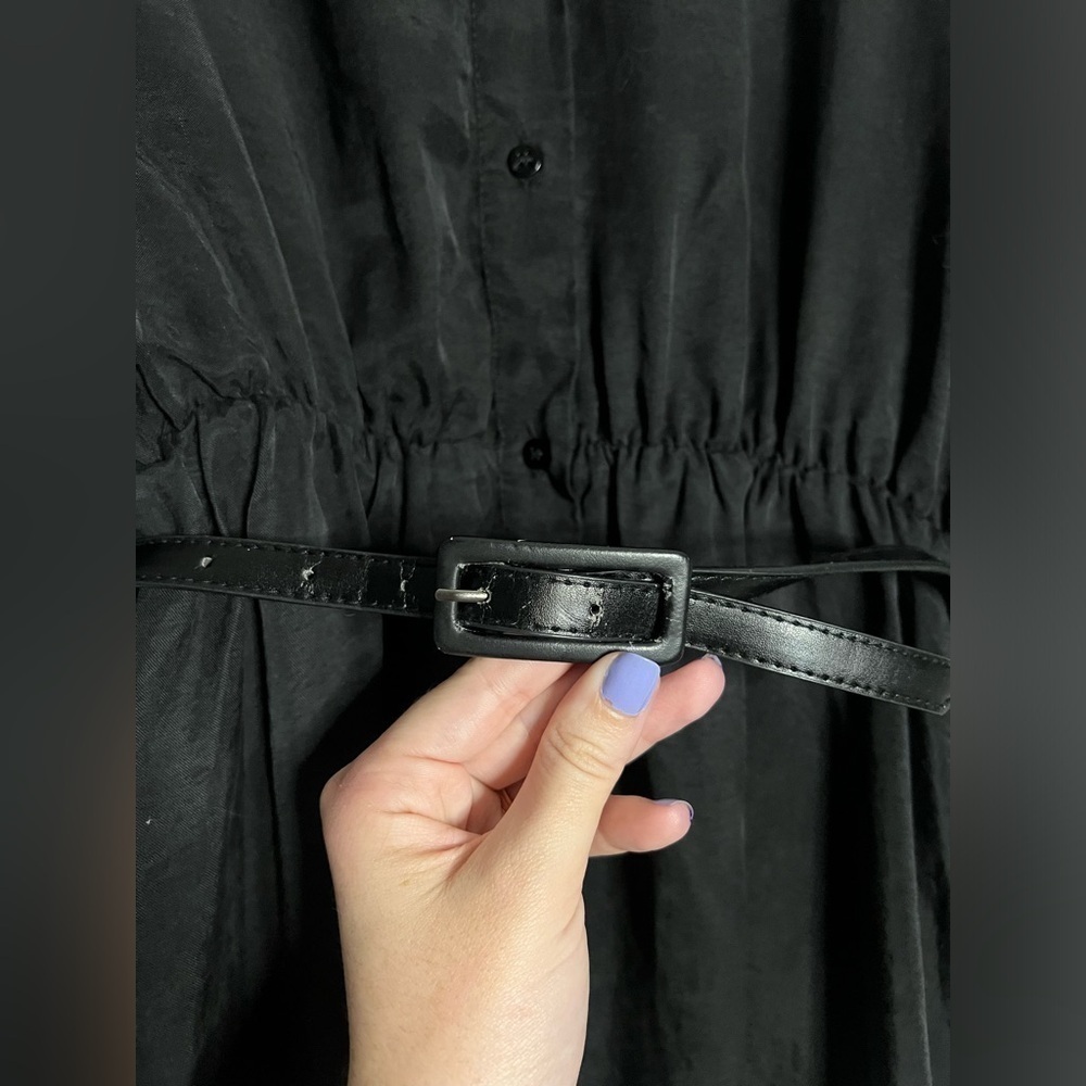 Zara Black Long Sleeve Belted Button Up Dress Small - Picture 5 of 9
